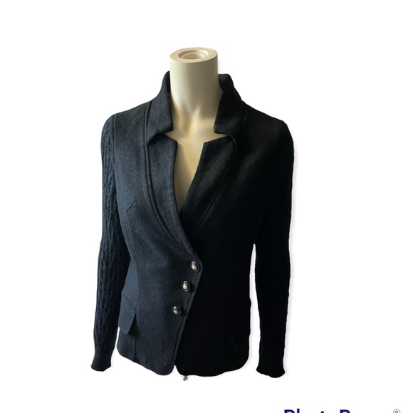 Max Mara Asymmetrical Black Wool Blazer - Sz Large - Picture 1 of 10